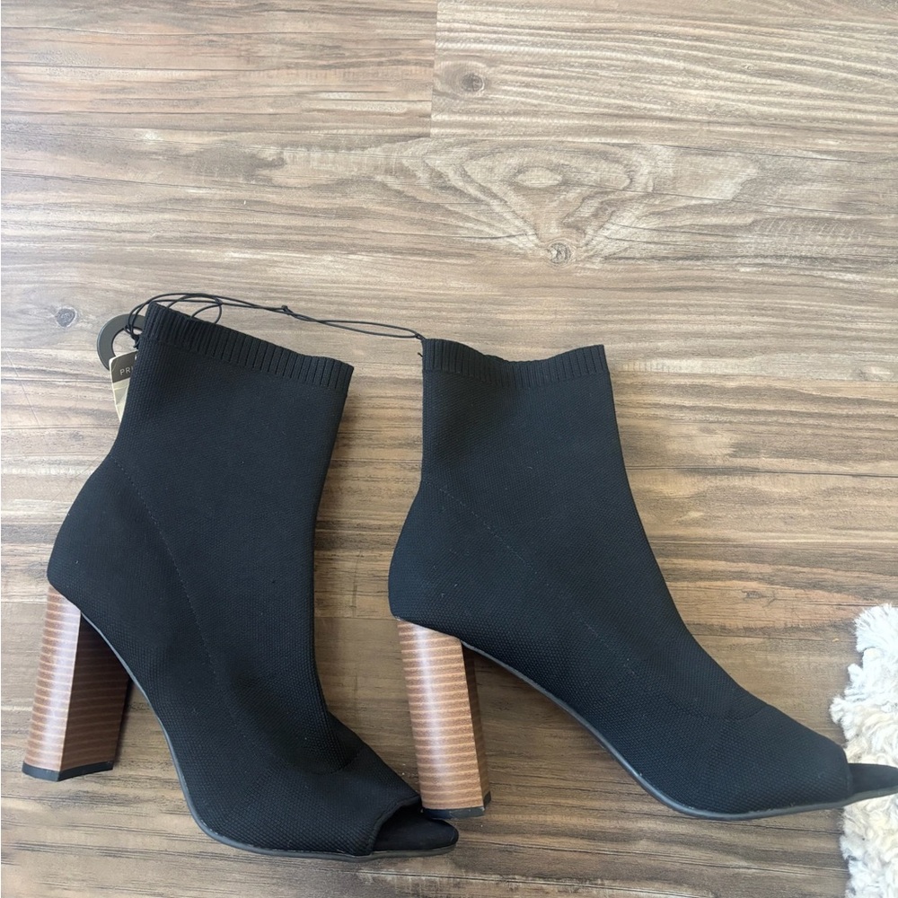 Elegant Black Socks Ankle Boots with Peep-toe